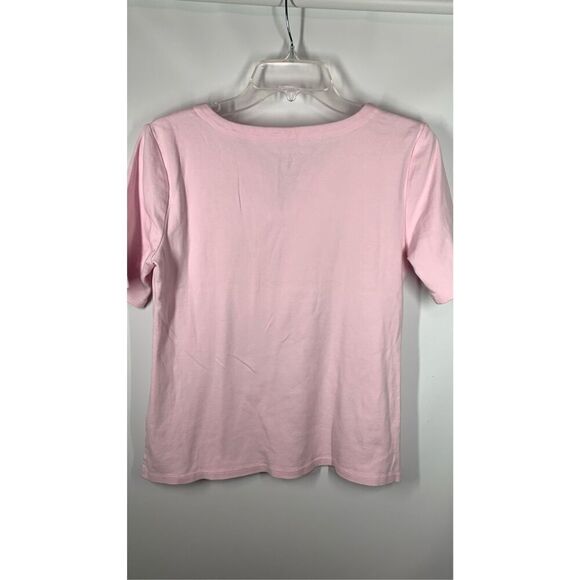 Talbots Women's Solid Cotton Split Neck Short Sleeve T-Shirt Pink Size Medium - Picture 6 of 7